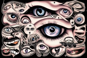 eye with a monter`s mouth on the background tattoo idea