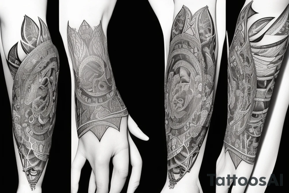 Forearm half sleeve spiritual design tattoo idea