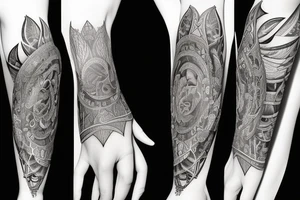 Forearm half sleeve spiritual design tattoo idea