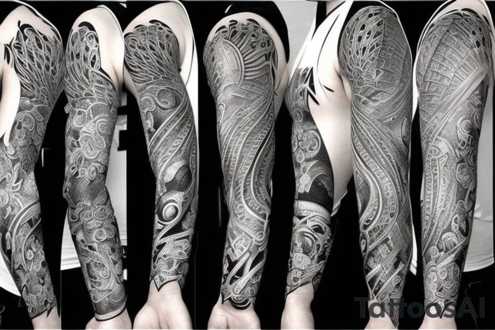Forearm half sleeve spiritual design tattoo idea