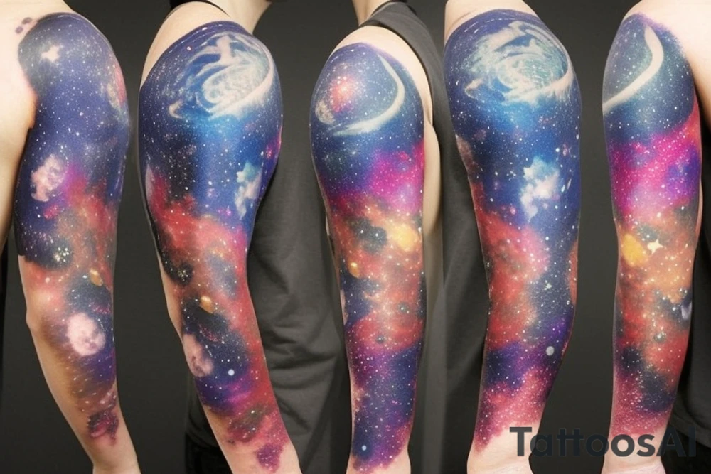 Forearm half sleeve galaxy and planets design tattoo idea
