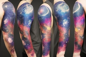 Forearm half sleeve galaxy and planets design tattoo idea