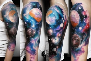 Forearm half sleeve galaxy and planets design tattoo idea