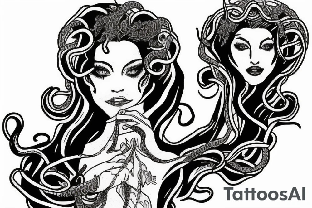 Medusa split in half with normal woman tattoo idea