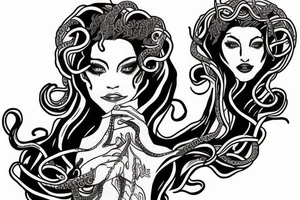 Medusa split in half with normal woman tattoo idea