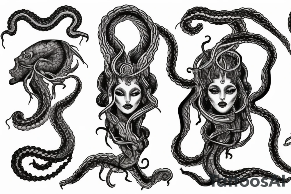 Medusa split in half with normal woman tattoo idea