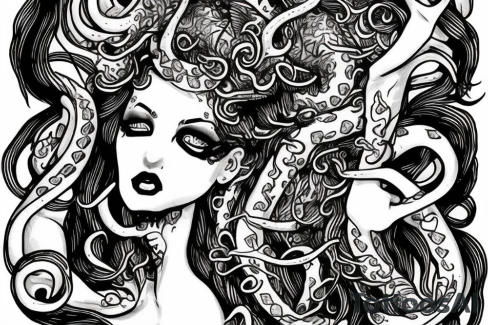 Medusa split in half with mother godess tattoo idea