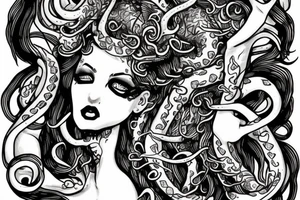 Medusa split in half with mother godess tattoo idea