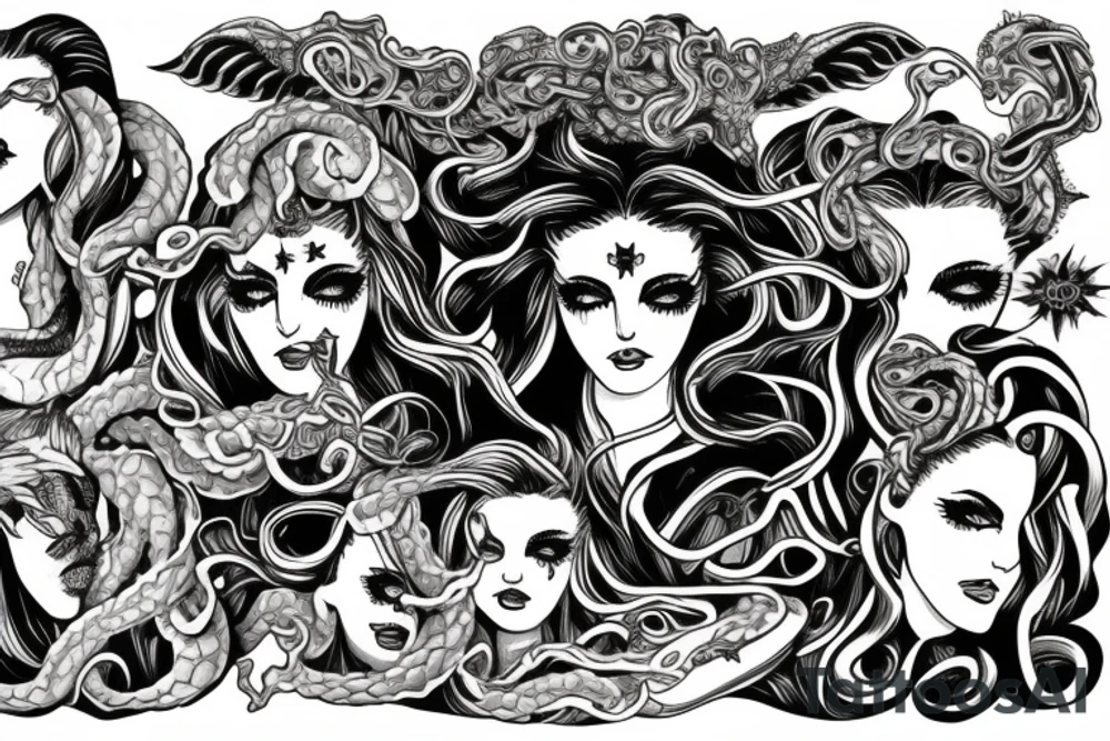 Medusa split in half with mother godess tattoo idea