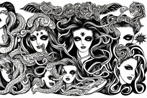 Medusa split in half with mother godess tattoo idea