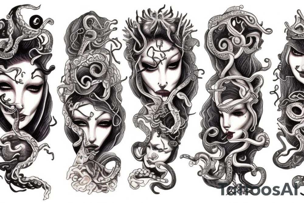 Medusa split in half with mother godess tattoo idea
