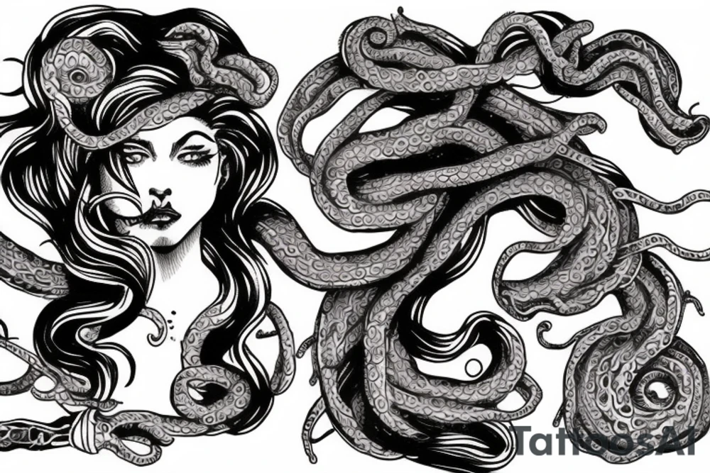 Medusa split in half with mother godess tattoo idea
