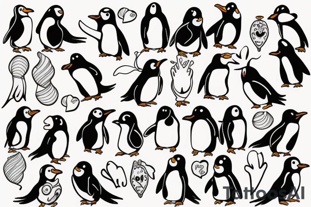 Couples penguin minimal tattoo idea