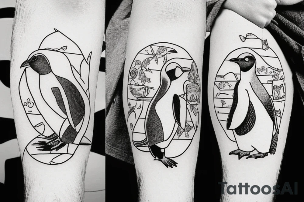 Couples penguin minimal tattoo idea