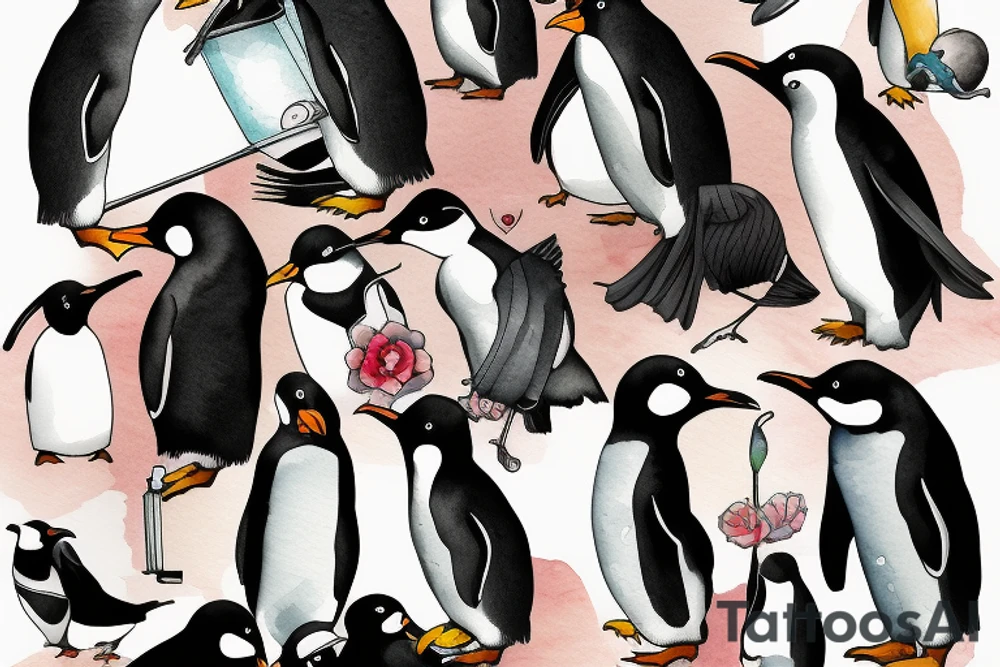 Couples penguin minimal tattoo idea