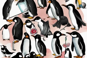 Couples penguin minimal tattoo idea