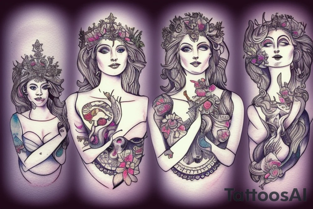 Mother godess with two daughters tattoo idea