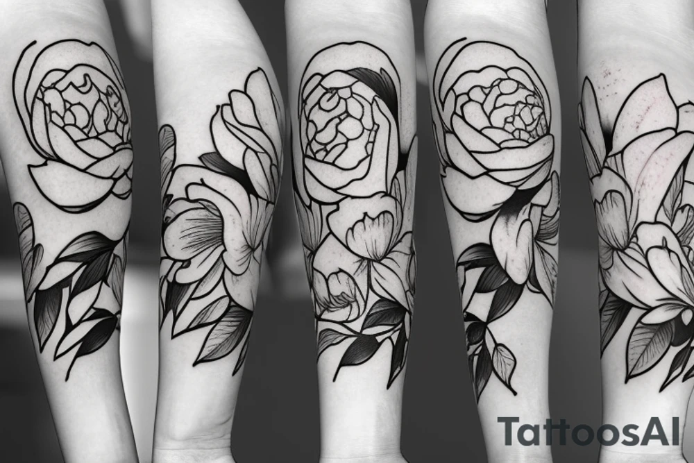 Magnolias carnation peonies roses tattoo idea