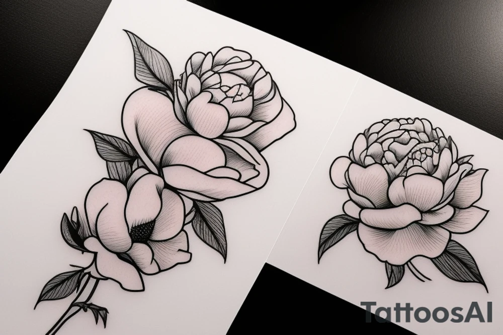 Magnolias carnation peonies roses tattoo idea