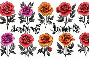 Marigolds carnation  roses bouquet tattoo idea