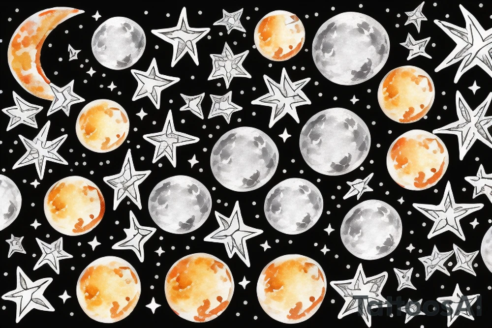 Moon stars sun tattoo idea