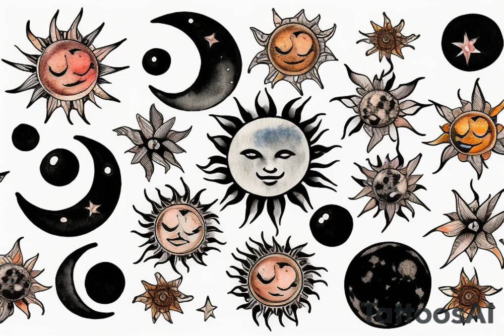 Moon stars sun tattoo idea