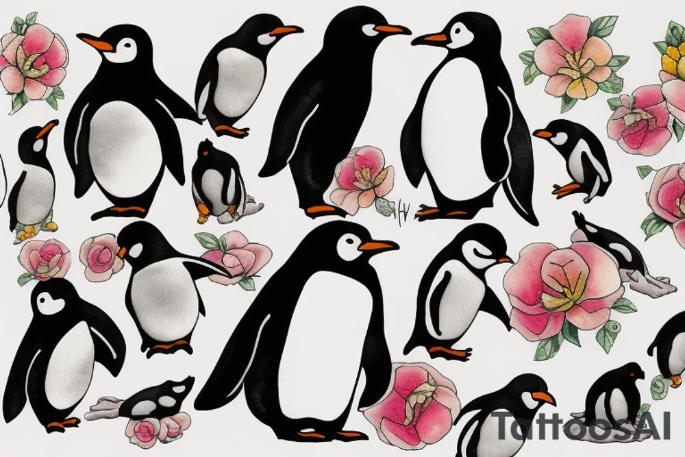 Minimal penguin whimsical tattoo idea