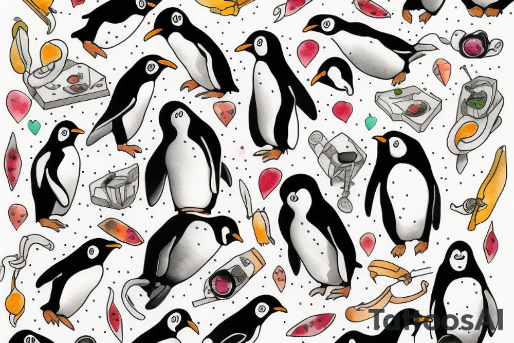 Minimal penguin whimsical tattoo idea