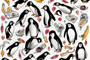 Minimal penguin whimsical tattoo idea