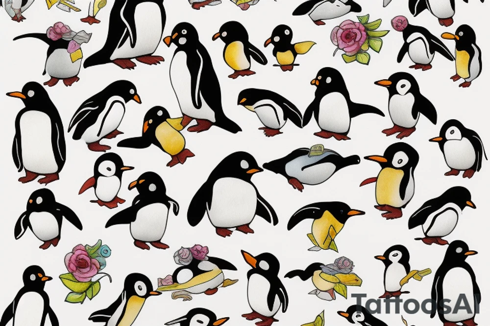Minimal penguin whimsical tattoo idea