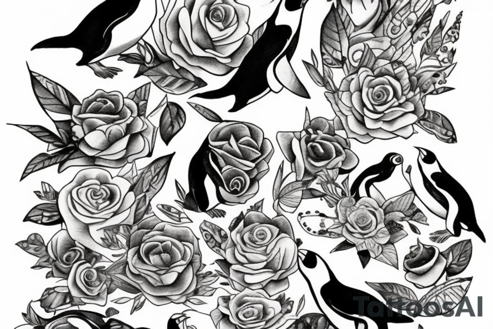 Outline penguin whimsical tattoo idea