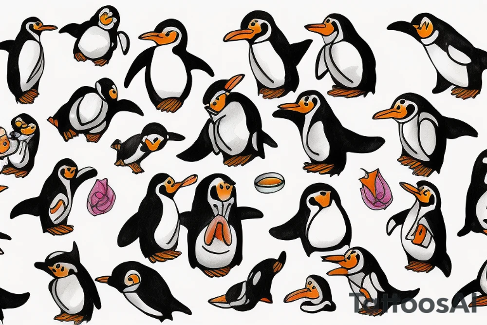 Outline penguin whimsical tattoo idea
