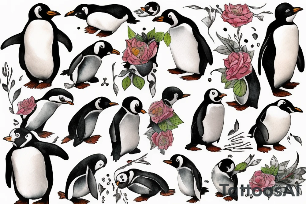 Outline penguin tattoo idea