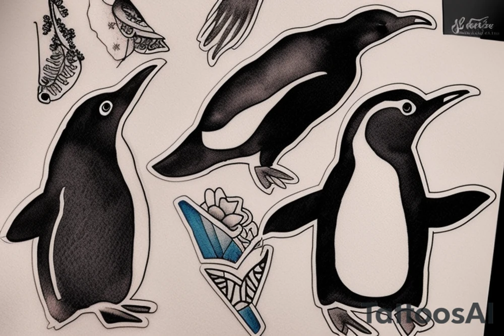 Outline penguin cute tattoo idea