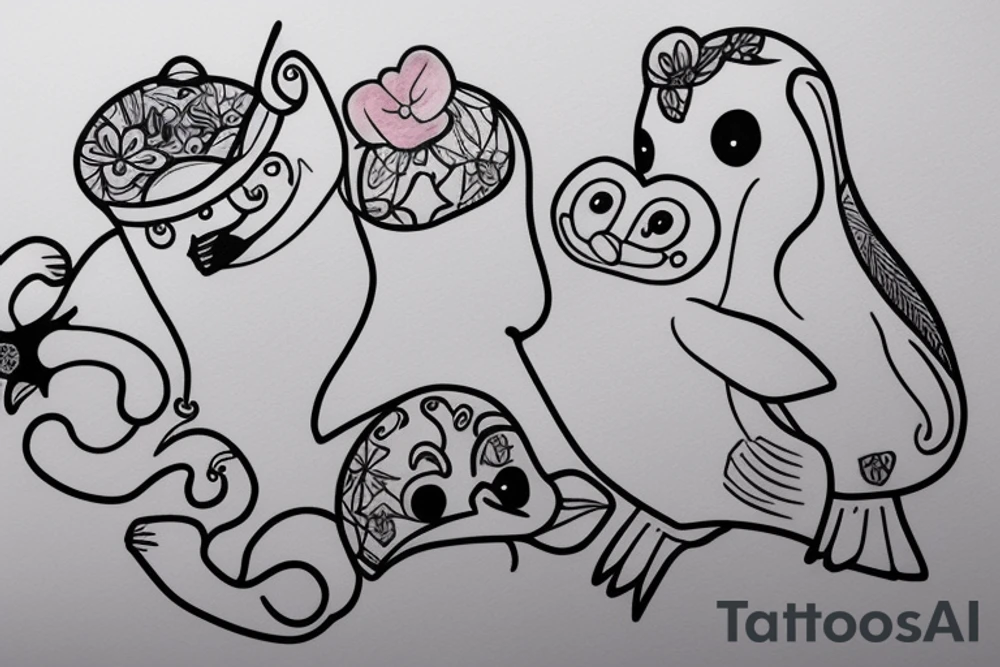 Outline penguin cute tattoo idea