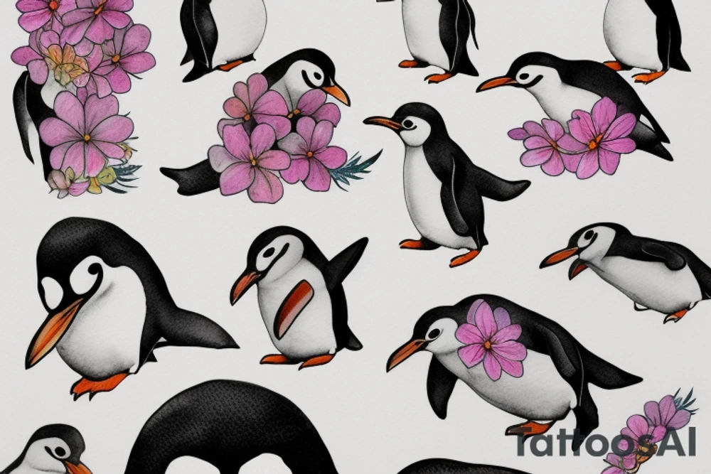 Outline penguin cute tattoo idea
