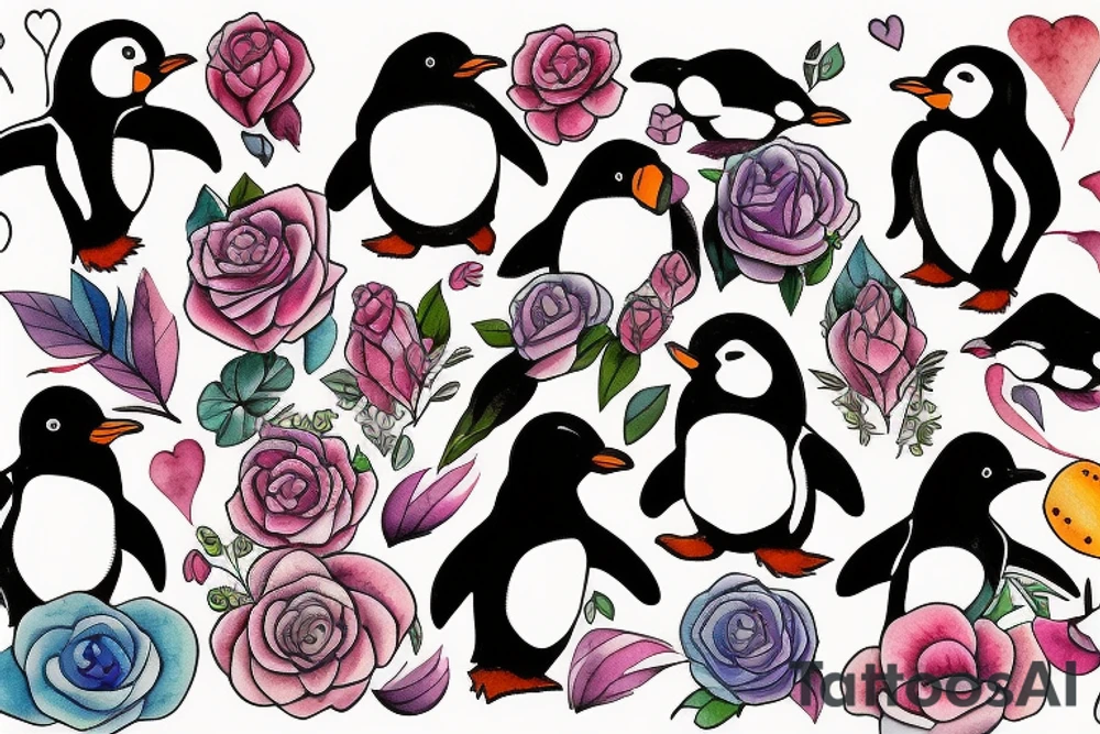 Outline penguin cute tattoo idea