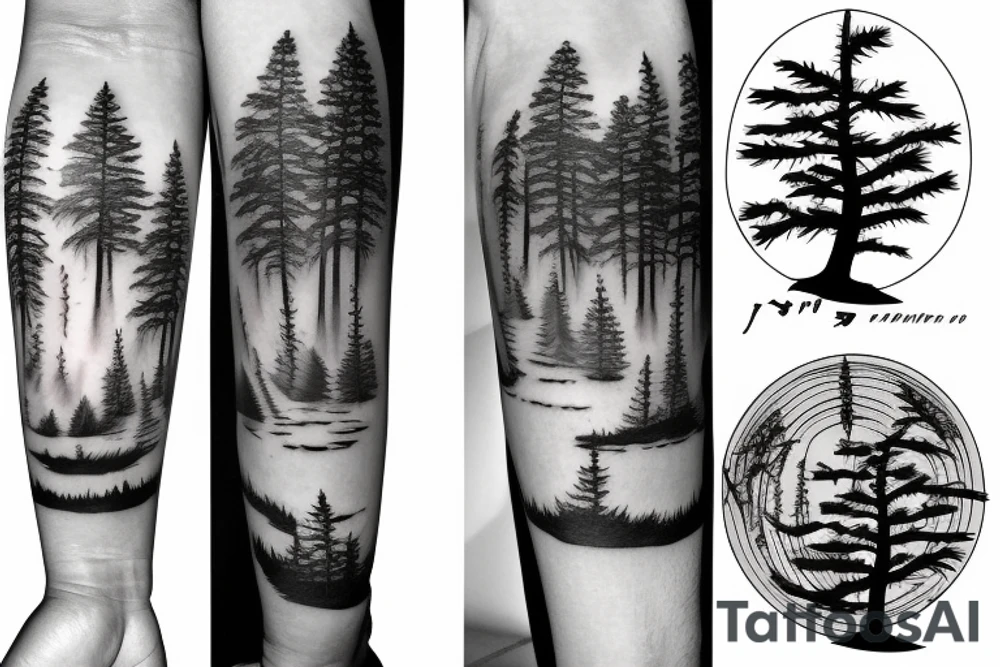 Three pine trees next to eachother, the one in the center is largest tattoo idea