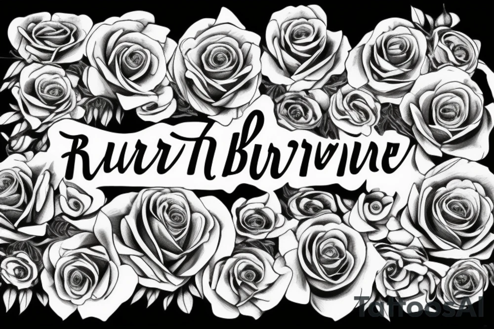 Last name Burtenshaw in the middle, roses around it, hard lettering tattoo idea