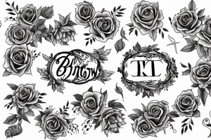 Last name Burtenshaw in the middle, roses around it, hard lettering tattoo idea