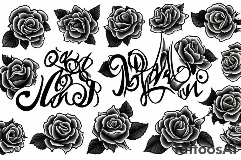 Last name Burtenshaw in the middle, roses around it, hard lettering tattoo idea