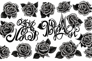 Last name Burtenshaw in the middle, roses around it, hard lettering tattoo idea