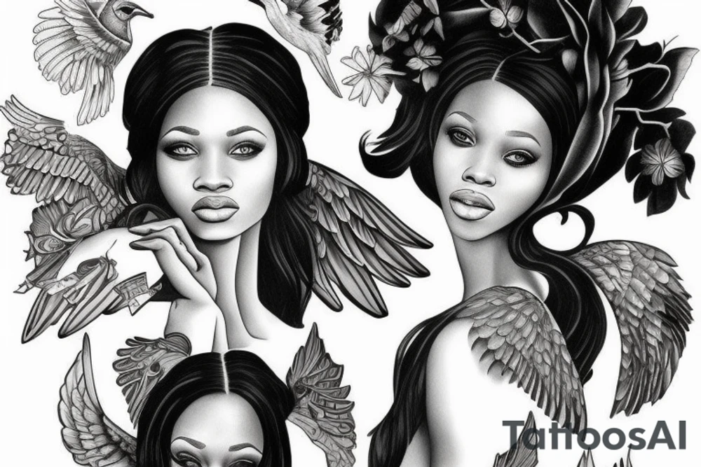 Black female Angel tattoo idea