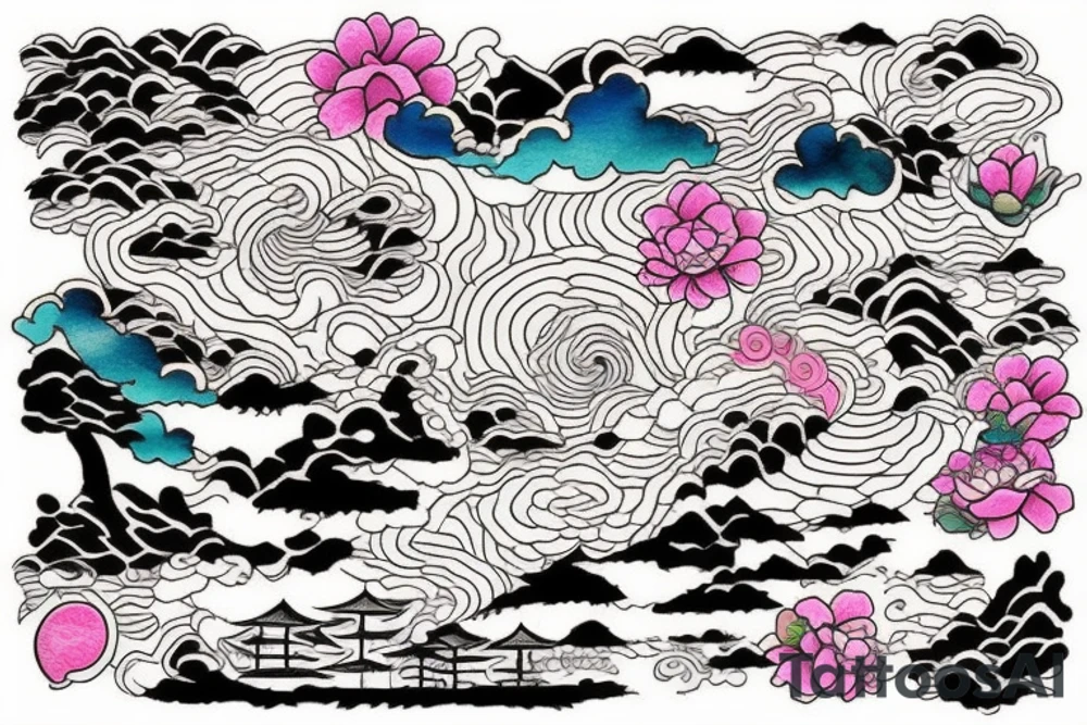I want a little tattoo that’s a picture, colored, rectangular and in this rectangle landscape in Japanese style tattoo idea