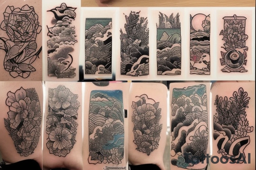 I want a little tattoo that’s a picture, colored, rectangular and in this rectangle landscape in Japanese style tattoo idea
