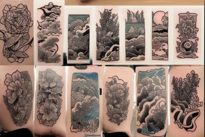 I want a little tattoo that’s a picture, colored, rectangular and in this rectangle landscape in Japanese style tattoo idea