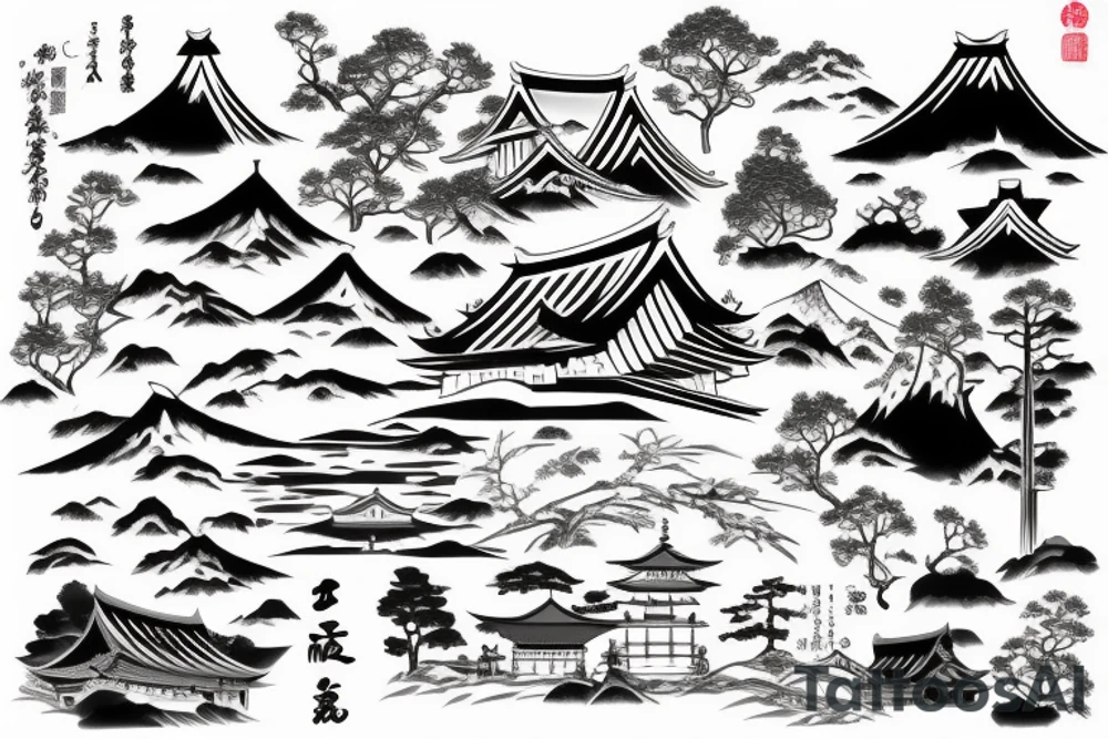 Japanese style landscape. tattoo idea