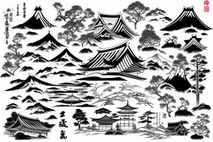Japanese style landscape. tattoo idea