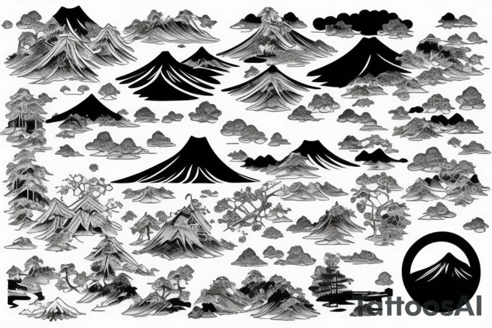 Japanese style landscape. tattoo idea