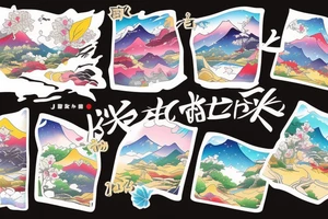 Japanese colourful landscape. tattoo idea